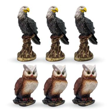 Imagem de Kit 3 Gavião Peq 22 Cm E 3 Corujas BM 24 Cm Espanta Pombo Gesso Enerni