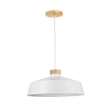 Imagem de Pendente Industrial em Metal e Madeira Vibrance 45.5cm Branco Madelust