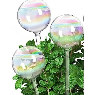 Imagem de [3 peças] Globos de irrigação de plantas em vaso para plantas internas e externas, sistema automático, medidor de água, dispositivo de irrigação, pontas, cores arco-íris, estacas de vidro, umidade