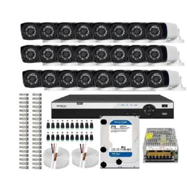 Imagem de Kit Cftv Dvr 32 Canais Intelbras 1232mhdx 24 Câmeras Hd 720p
