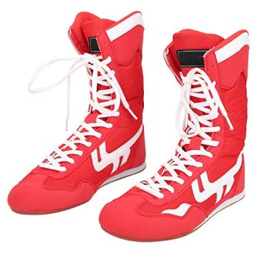 Imagem de Dilwe Tênis de boxe, cano alto, cano alto, tênis de boxe para artes marciais, Taekwondo Sanda, adequado para homens e mulheres, Vermelho, Size