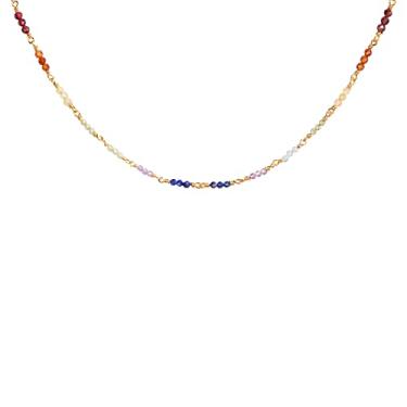 Imagem de KARMA AND LUCK - Cura espiritual - Colar feminino banhado a ouro 18 quilates com múltiplas ametistas, lápis-lazúli, peridoto, granada, cornalina, citrino e pedras da lua com 7 chakras, gargantilha feita à mão em Bali, Latão, Sem Pedra Preciosa