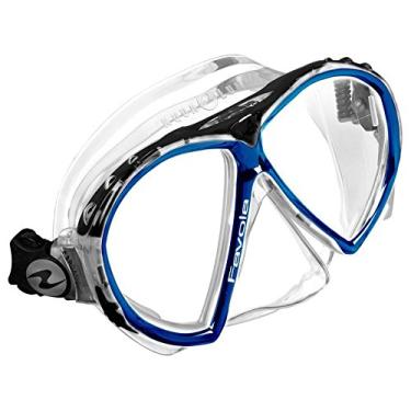 Imagem de MASCARA AQUA LUNG MODELO FAVOLA, SILICONE TRANSPARENTE, ARO PRET, AZUL E PRATA