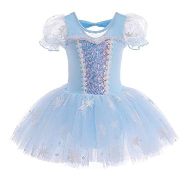 Imagem de REXREII Vestido infantil de princesa bailarina tutu Rapunzel Sofia Branca de Neve Frozen Elsa Fantasia de Halloween, Elsa 003, 5-6 Anos