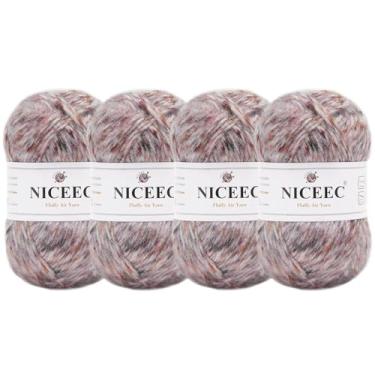 Imagem de NICEEC 4 novelos de fio de ar fofo para crochê, macio e colorido, mistura de lã e acrílico, fio penteado leve 3 DK para tricô, fio de lã de tweed de qualidade (total de 199 g/600 jardas) - início do