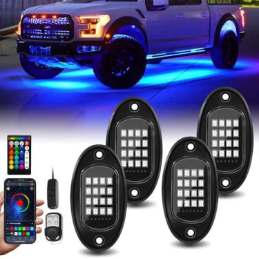 Imagem de 4 pods luzes de LED RGB com controle remoto APP/RF, alto brilho, à prova d'água, luz de neon, para caminhões de 12 V, Jeep UTV, ATV, RZR, acessório de SUV