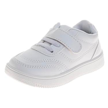 Imagem de Josmo Tênis infantil casual para meninas e meninos – Tênis esportivo de corrida com fecho de alça leve (tamanhos de 5 a 10 crianças), Branco, 19