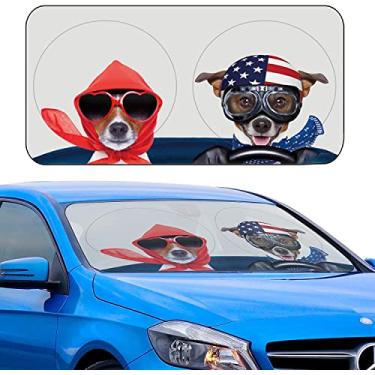 Imagem de Para-sol de para-brisa de carro, estampa de desenho Luckyclover Auto Sun Shade dobrável para janela frontal protetor de viseira de sol UV protetor de refletor de raios UV para manter o veículo fresco para proteger crianças bebês e animais de estimação (159 x 83,5 polegadas)