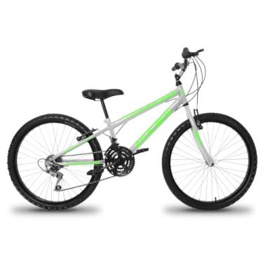 Imagem de Bicicleta Aro 24 Infantil Marca KOG Bikes Em Alumínio Masculina Com Marchas Relação 3x6 18 Velocidades e Freio V-Brake,Prata Verde