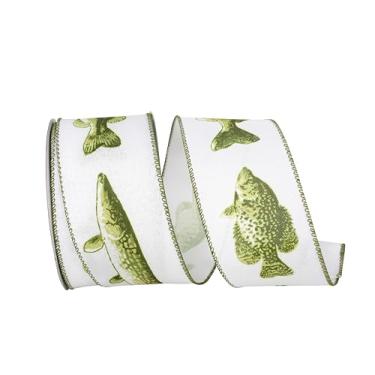 Imagem de Reliant Ribbon Fita de borda com fio de linho de peixe de água doce, branco/verde