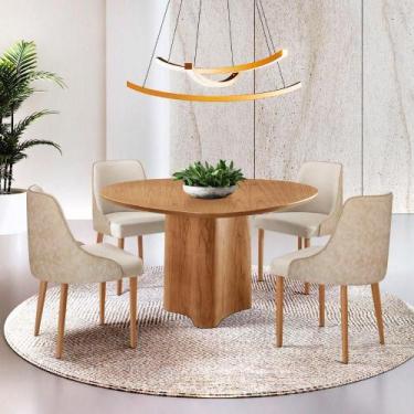 Imagem de Sala De Jantar Mesa Selene 135cm Madeira Tampo Laminado Linho Off/ Mil