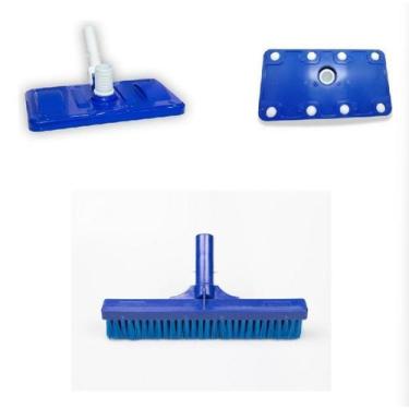 Imagem de Kit Limpeza Aspirador 8 Esferas Cerda E Escova Reta Piscina - Brustec