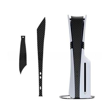Imagem de Pacote com 2 decalques protetores de vinil cobertura total à prova de poeira compatível com console PlayStation PS5 Pro (fibra de carbono-preto)