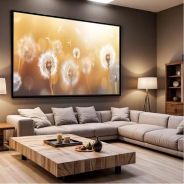 Imagem de Quadro Decorativo com Moldura Sala 40x60 Dente de Leão Bege Palha Luxo Grande Horizontal