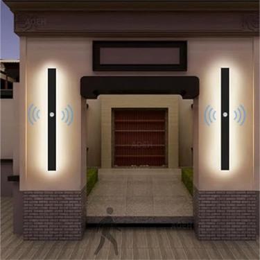 Imagem de Luminária de parede externa LED com sensor de movimento, luz de parede IP65 à prova d'água, arandelas pretas de metal, acrílico, iluminação longa de parede externa, simplicidade moderna para