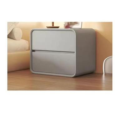 Imagem de PEYNIR Mesa de canto moderna 2 gavetas mesa de cabeceira de madeira cinza cômoda quarto sofá mesa lateral ao lado da mesa (dimensões: 40x40x50 cm) cabeceira baú estreito