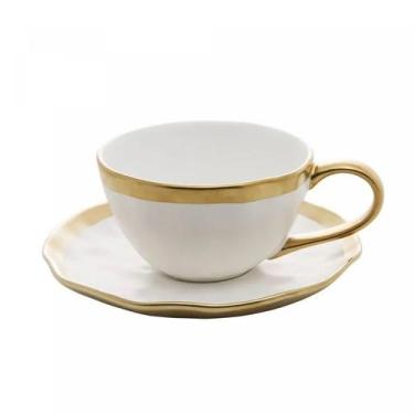 Imagem de Xícara De Porcelana Branco E Dourado Dubai 200ml - Wolff - Rojemac