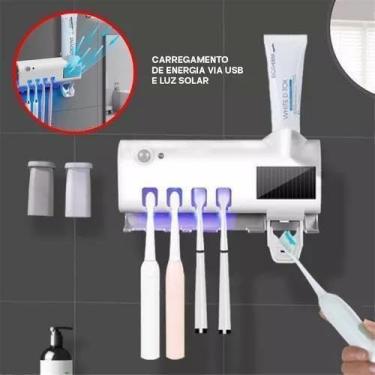 Imagem de Suporte de Parede para Higiene Bucal com UV, Dispenser de Pasta, Porta Escovas, Sensor de Movimento, Luz LED