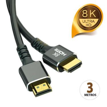 Imagem de Cabo Hdmi 3m 8K 60hz Ultra HD 2.1 e 4K 120hz - 3 Metros - Grassep 
