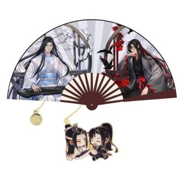 Imagem de Grandmaster of Demonic Cultivation Ventilador de mão dobrável de seda de bambu Mo Dao Zu Shi Marcador de livro de metal para mulheres e homens, fãs 2 peças