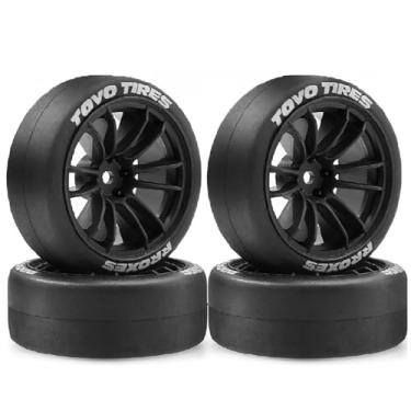 Imagem de Chanjorlin 1/10 RC Drift Racing Tires and Wheels 12mm Hex OD 2.56'' Rally Tyres for 1:10 Scale Touring Street On Road Car Tamiya TT01 TT02 XV01 TA06 A959 PTG2 HPI KYOSHO HSP PTG2 Traxxas 4PCS (Black)