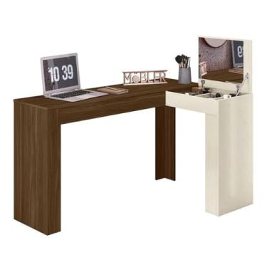 Imagem de Mesa Escrivaninha de Canto com Penteadeira, Design Camarim com Espelho, Branca (Off Withe)
