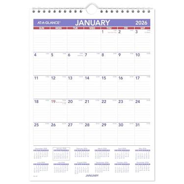 Imagem de AT-A-GLANCE Calendário de parede 2026, 20 x 28 cm, pequeno, blocos pautados (PM12826)