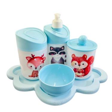 Imagem de Kit Higiene Bebê Floresta Encantada c/bandeja MDF - Menino e Menina - 