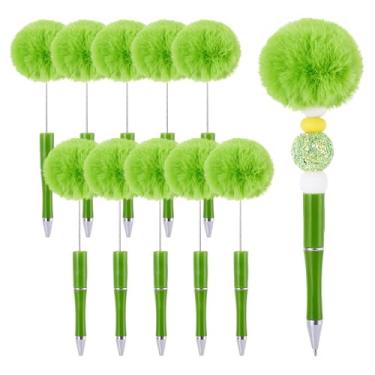 Imagem de Spritewelry Canetas fofas de miçangas fofas canetas pompom felpudas 10 peças de plástico faça você mesmo, canetas esferográficas de pelúcia com eixo, tinta preta, suprimentos para escritório, escola