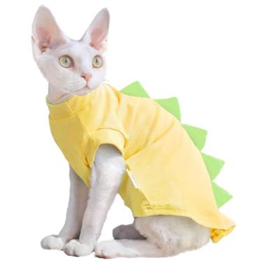 Imagem de QBLEEV Roupas para gatos Sphynx, camisetas de gato com design de dinossauro apenas para gatos, suéter de gato sem pelos, roupas de uso diário para gatos Devon Rex para o verão, camisetas de fantasia