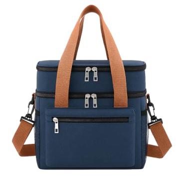 Imagem de Bolsa Térmica com Dupla Camada e Alça Ajustável – Lancheira com Múltiplos Compartimentos, Espaçosa e Ideal para Marmita, Trabalho, Academia e Passeios (Azul Marinho)