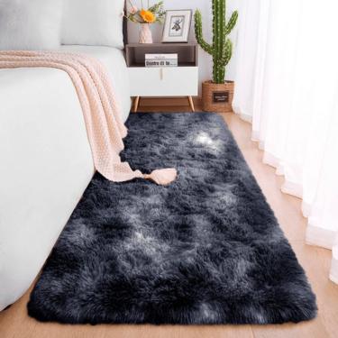 Imagem de Passadeira Quarto Felpudo Peludo Mesclado Preto 60 X 180 Cm