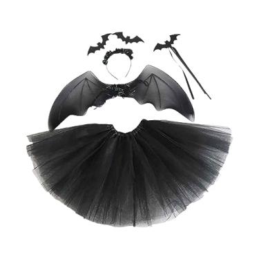 Imagem de Conjunto de fantasias de Halloween, trajes de asa de morcego e faixa de cabelo Faixa de cabelo com varinha Tutu Saia para Feminino Carnavais de, morcego de asas longas