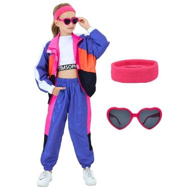 Imagem de Coseaon Roupa infantil dos anos 80, agasalho retrô dos anos 90 para meninos e meninas, hip hop, dança, unissex, patchwork, calça esportiva (EUA, alfa, pequeno, roxo)
