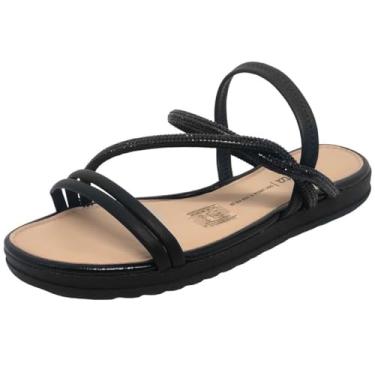 Imagem de Sandália Flatform Tiras Finas Strass Metalizada Dakota