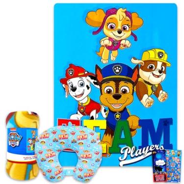 Imagem de Nickelodeon Conjunto de cobertor e travesseiro de viagem da Patrulha Canina com cobertor para filhotes, travesseiro, adesivos, mais | Acessórios de viagem da Patrulha Canina para crianças