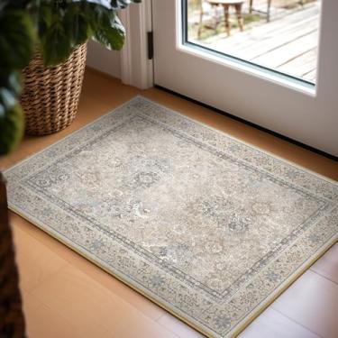 Imagem de Tapete Ashler Boho, tapetes vintage de entrada 2x3, tapete marroquino para sala de estar, quarto, cozinha sala de jantar, decoração de casa bege, tapetes antiderrapantes e laváveis na máquina, decoração de carpete
