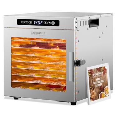 Imagem de Máquina desidratadora de alimentos, 9 bandejas de aço inoxidável, desidratador de frutas de 1000 W, desidratador de carne de 7,7 pés quadrados para ceca, controlo de temperatura de 190ºF,