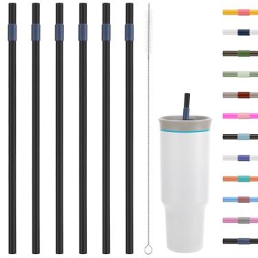 Imagem de Canudos de substituição compatíveis com copo de viagem Owala de 1,134 g - inclui 6 canudos e 1 pacote de escova de limpeza (azul escuro)