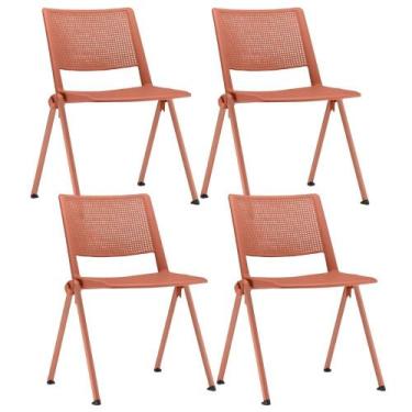 Imagem de Kit 04 Cadeiras Empilhável Fixa Lift F02 Base Aço Laranja - Lyam Decor