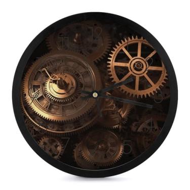 Imagem de Relógios redondos relógios de parede mudo de 25,4 cm, engrenagens alimentadas por bateria, relógio impresso em bronze do século para decoração de casa, escritório, quarto