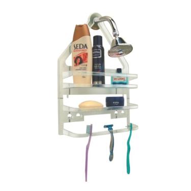 Imagem de Porta Shampoo Sabonete Escova de Dentes Multiuso Chuveiro Sem Furo Box Banheiro (Branco)