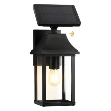 Imagem de VORZU Luzes solares do crepúsculo ao amanhecer ao ar livre, sensor de movimento de energia de canal duplo para iluminação de parede com E26 3V, lanternas externas à prova d'água, luz de alumínio para