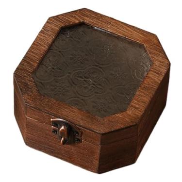 Imagem de AFXGUSD Caixa de Armazenamento de Madeira, Enfeite com Tampa de Vidro, Caixa de Lembrança Resistente, Organizador para Cozinha, Sala de Estar, Entrada, Quarto, Octógono Marrom Escuro, Tamanho real