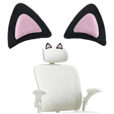 Imagem de Tsangbaby Decoração de cadeira de escritório fofa orelha de gato decoração de cadeira de jogos fofos acessórios para festa preto + rosa