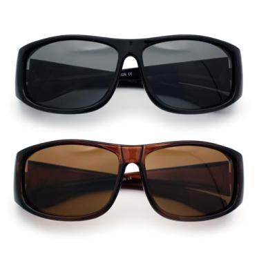 Imagem de SA106 Óculos de sol infantil polarizados antirreflexo 48 mm Fit Over OTG, [Pacote com 2] Preto e marrom