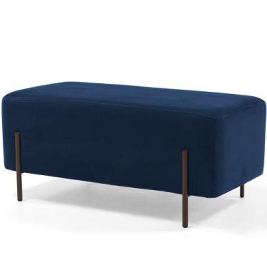 Imagem de Puff Retangular Decorativo Status 90x45 D02 Pés de Aço Veludo Azul Oxf