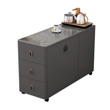 Imagem de Mesa lateral de sofá, aparador leve, mesa lateral luxuosa, sala de estar, mesa de canto para casa, mesa de chá, mini mesa pequena móvel armário lateral criativo (cinza, 80 x 40 x 60 m)