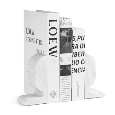 Imagem de WORHE Suportes de livros de mármore decorativos, extremidades exclusivas para prateleiras, suportes de livros de pedra branca para livros pesados, rolha de suporte de livros ponderada para estante de