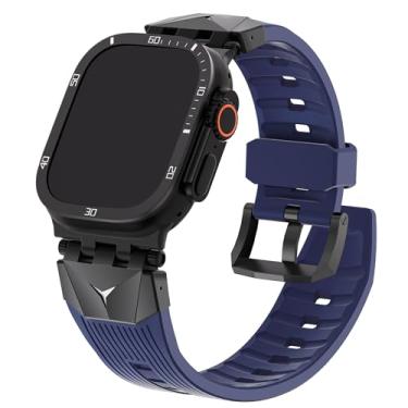 Imagem de Fullmosa Correia para Apple Watch 44 mm 45 mm 49 mm, correia resistente em silicone com proteção, compatível com Apple Watch Series 10/9/8/7/6/5/4/SE2/Ultra/Ultra 2, azul + preto, Ultra 49mm